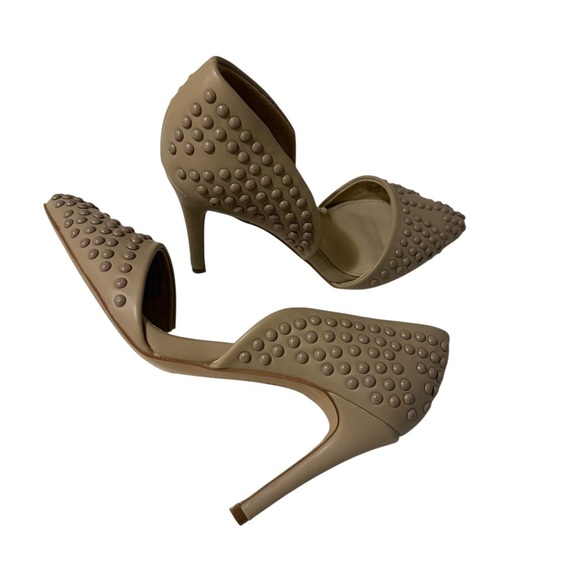 French Connection Nude Maggie Point Toe Studded Slip-On Heels, Pumps Tan - Picture 12 of 13